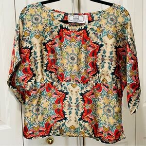 Anthropology KAS New York Women's Scoop Neck Printed Top in Cream & Red